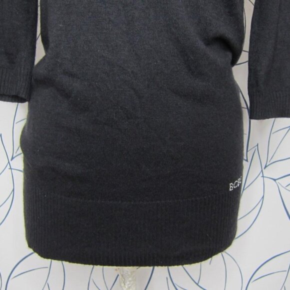 BCBG Max Azria Black Angora Wool Tunic Sweater w/ Rhinestone Logo Size M - Picture 3 of 7
